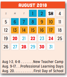 District School Academic Calendar for Rugel Elementary for August 2018