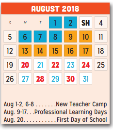 District School Academic Calendar for Mesquite Academy for August 2018