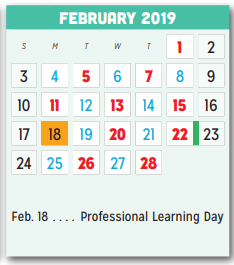 District School Academic Calendar for P A S S Learning Ctr for February 2019