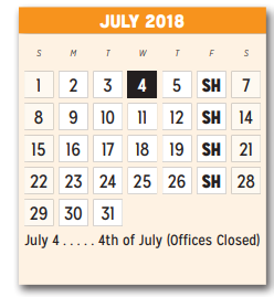 District School Academic Calendar for P A S S Learning Ctr for July 2018