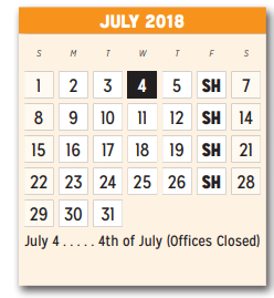 District School Academic Calendar for Moss Elementary for July 2018