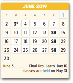 District School Academic Calendar for P A S S Learning Ctr for June 2019