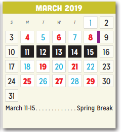 District School Academic Calendar for Smith Elementary for March 2019