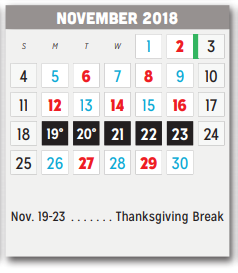 District School Academic Calendar for Kimbrough Middle School for November 2018