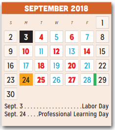 District School Academic Calendar for Pirrung Elementary for September 2018