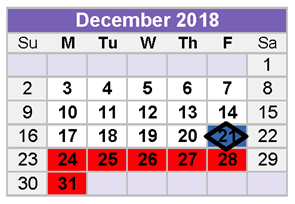 District School Academic Calendar for Abell Junior High for December 2018