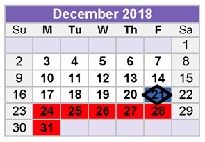 District School Academic Calendar for Midland High School for December 2018