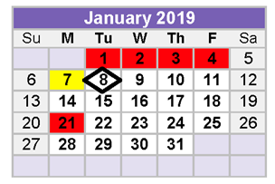 District School Academic Calendar for Midland Excel Campus for January 2019
