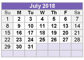 District School Academic Calendar for Lee High School for July 2018