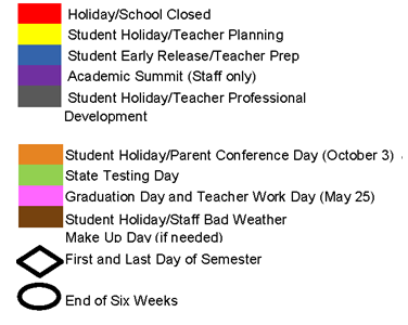 District School Academic Calendar Legend for Alamo Junior High