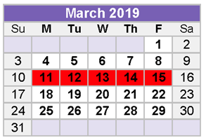 District School Academic Calendar for Bunche Early Childhd Ctr for March 2019