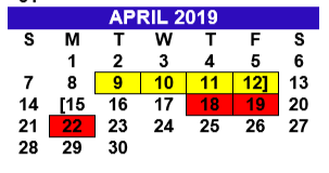 District School Academic Calendar for Bryan Elementary for April 2019