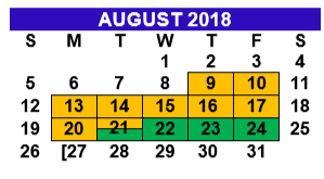 District School Academic Calendar for Alter Sch for August 2018
