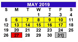 District School Academic Calendar for Cantu Elementary for May 2019