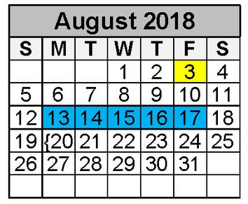 District School Academic Calendar for The Learning Ctr for August 2018