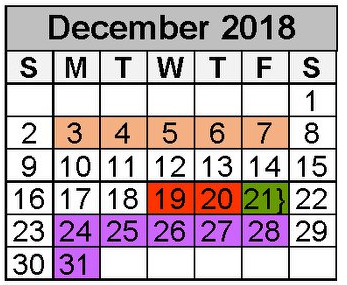 District School Academic Calendar for Project Restore for December 2018