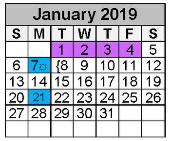 District School Academic Calendar for Project Restore for January 2019