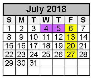 District School Academic Calendar for The Learning Ctr for July 2018
