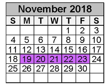 District School Academic Calendar for New Caney Sixth Grade Campus for November 2018