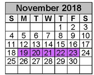 District School Academic Calendar for Project Restore for November 2018