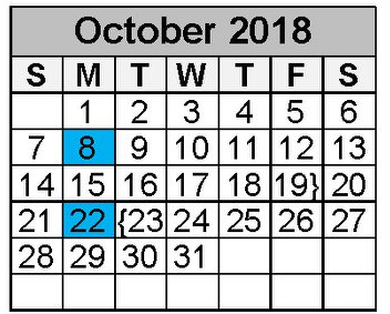 District School Academic Calendar for The Learning Ctr for October 2018