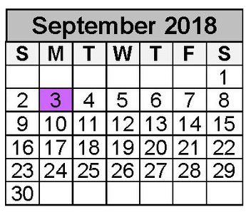 District School Academic Calendar for Project Restore for September 2018