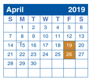 District School Academic Calendar for Bulverde Creek for April 2019