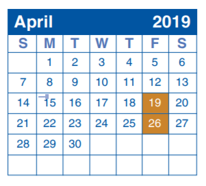 District School Academic Calendar for Wilshire Elementary School for April 2019