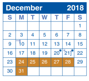 District School Academic Calendar for Adolescent Intervention Ctr for December 2018