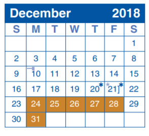 District School Academic Calendar for Homebased Comp Ed for December 2018