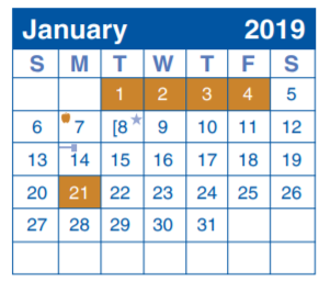 District School Academic Calendar for Driscoll Middle for January 2019