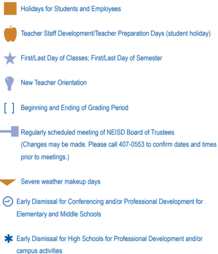 District School Academic Calendar Legend for Frank Tejeda Middle School