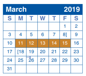 District School Academic Calendar for Jackson Middle for March 2019