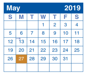 District School Academic Calendar for Huebner Elementary School for May 2019