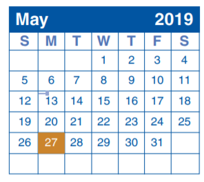 District School Academic Calendar for Bradley Middle for May 2019