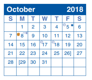District School Academic Calendar for Hardy Oak Elementary School for October 2018