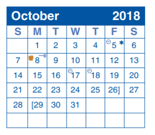 District School Academic Calendar for Children's Intervention for October 2018