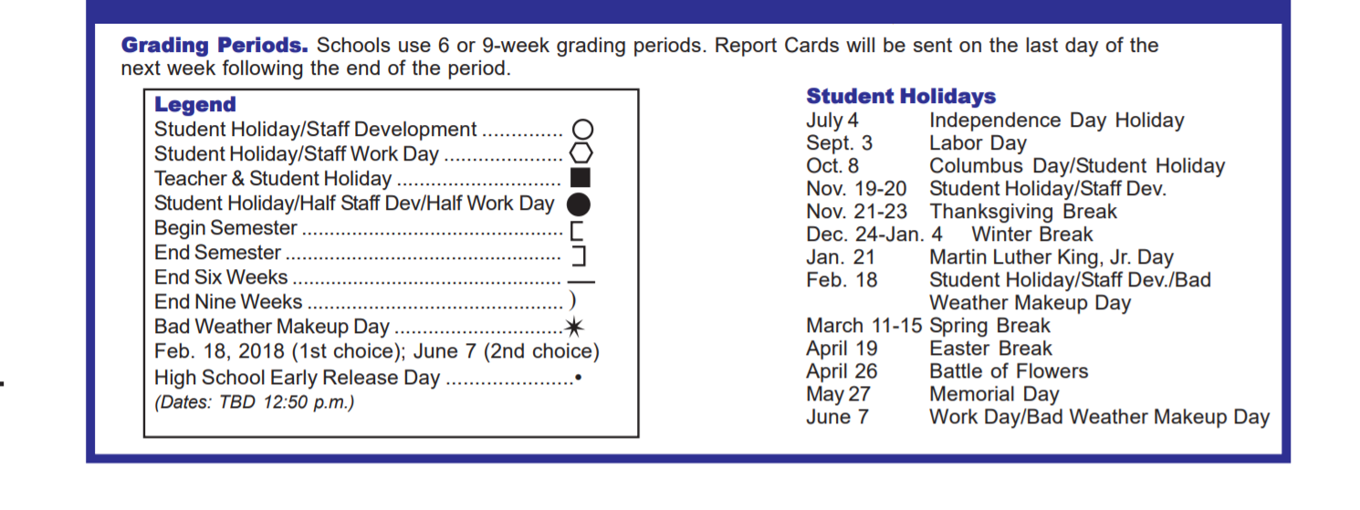 District School Academic Calendar Key for School Aged Parenting Program
