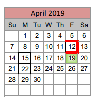 District School Academic Calendar for Sonny & Allegra Nance Elementary for April 2019