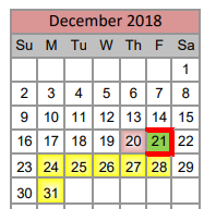 District School Academic Calendar for W R Hatfield Elementary for December 2018