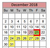 District School Academic Calendar for Justin Elementary for December 2018