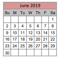 District School Academic Calendar for W R Hatfield Elementary for June 2019