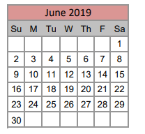 District School Academic Calendar for Prairie View Elementary for June 2019