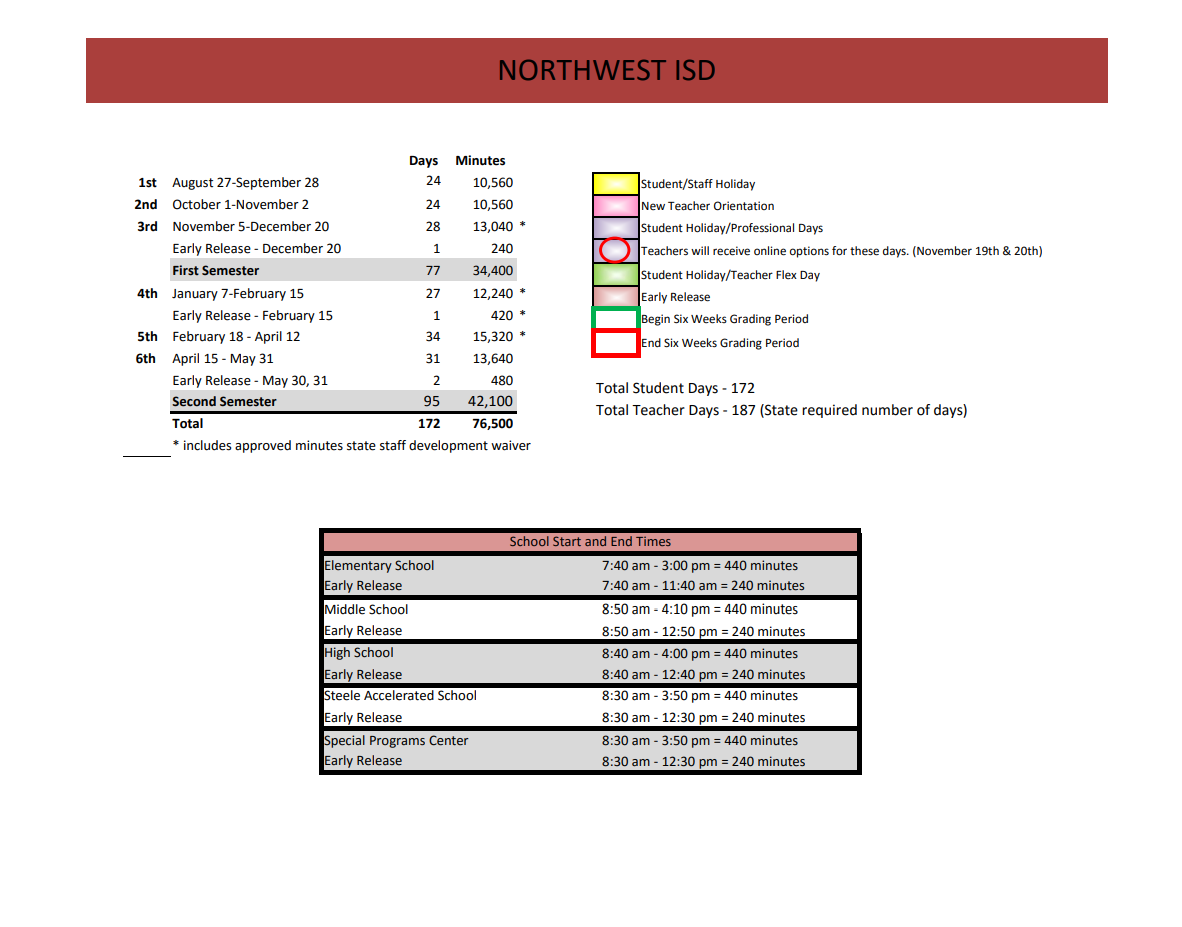 District School Academic Calendar Key for Haslet Elementary