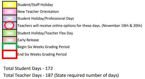 District School Academic Calendar Legend for Northwest High School