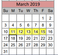 District School Academic Calendar for Denton Co J J A E P for March 2019