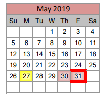 District School Academic Calendar for Justin Elementary for May 2019
