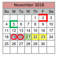 District School Academic Calendar for W R Hatfield Elementary for November 2018