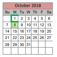 District School Academic Calendar for Justin Elementary for October 2018