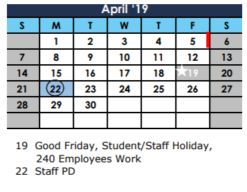 District School Academic Calendar for New M S #5 for April 2019